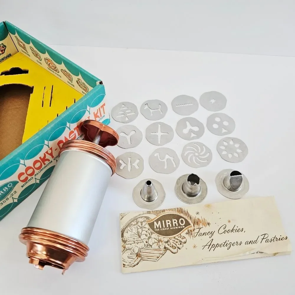Vintage '70s Mirro Complete Aluminum Cookie-Pastry Press 16 Piece Kit - In Box